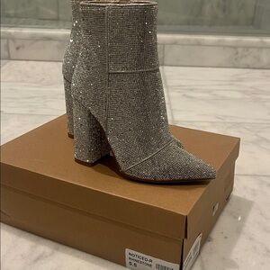 Steve Madden Rhinestone-Embellished Silver Ankle Boots. New with Box